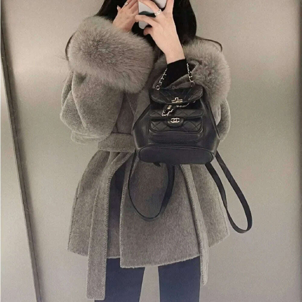 High End Double-sided Wool Strapping Real Wool Fur Coat Women's Removable Cuffs Fox Fur Temperament Cashmere Short Jacket Jersey Jacket Tulle Jacket Batik Jacket