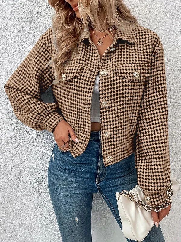 Houndstooth Collared Neck Button Up Jacket Striped Jacket Polka Dot Jacket Floral Jacket Houndstooth Collared Neck Button Up Jacket Striped Jacket Polka Dot Jacket Floral Jacket