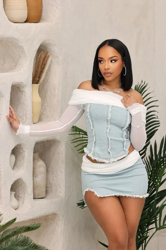 Keep You Close Mesh Denim Top & Skirt SET linen skirt natural