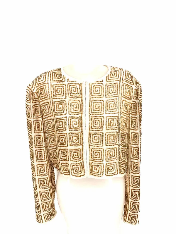 Laurence Kazar Women's Ivory/Gold Beaded Spiral Size XL Jacket Nylon Jacket Polyester Jacket Spandex Jacket Laurence Kazar Women's Ivory/Gold Beaded Spiral Size XL Jacket Nylon Jacket Polyester Jacket Spandex Jacket