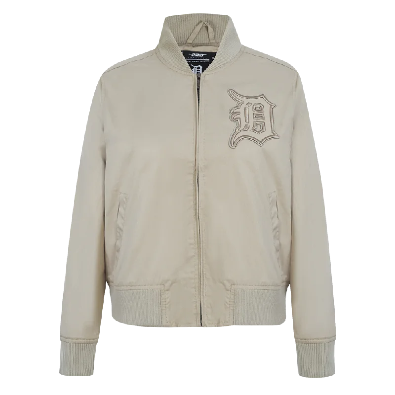 MLB DETROIT TIGERS NEUTRAL WOMEN'S TWILL JACKET (TAUPE) Boat Neck Shawl Collar Notched Collar MLB DETROIT TIGERS NEUTRAL WOMEN'S TWILL JACKET (TAUPE) Boat Neck Shawl Collar Notched Collar