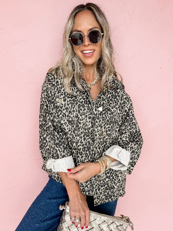 Stay Wild Leopard Oversized Jacket Wool Jacket Cashmere Jacket Tweed Jacket