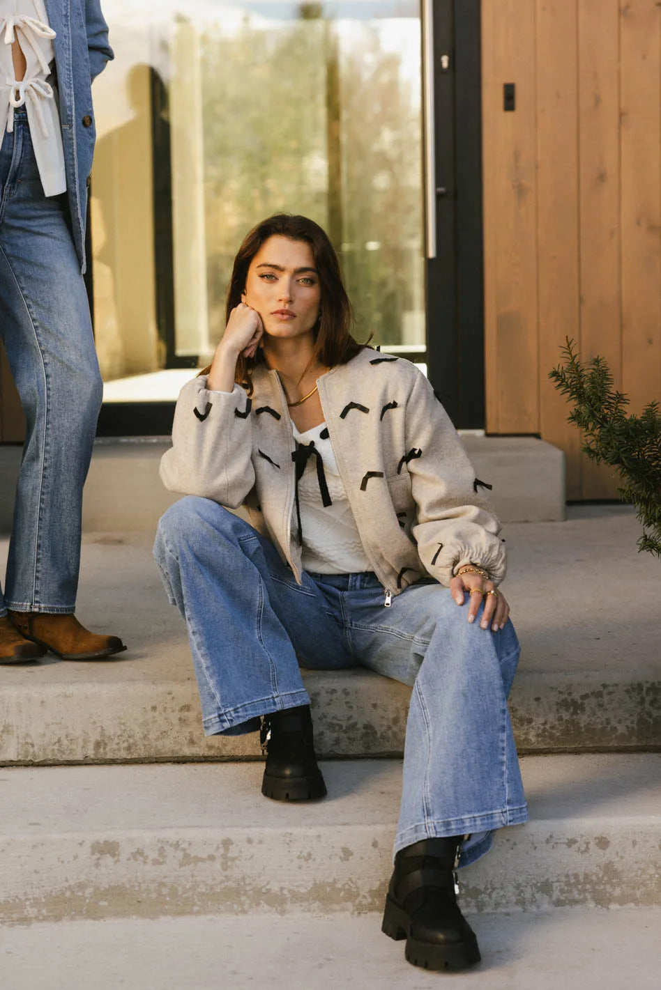 Leona Mini Bows Bomber Jacket Wool Jacket Cashmere Jacket Tweed Jacket