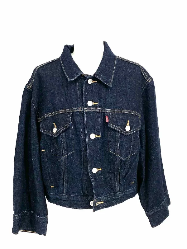 Levi's Women's Dark Blue Denim Size L Jacket Wool Fabric Cashmere Fabric Tweed Fabric