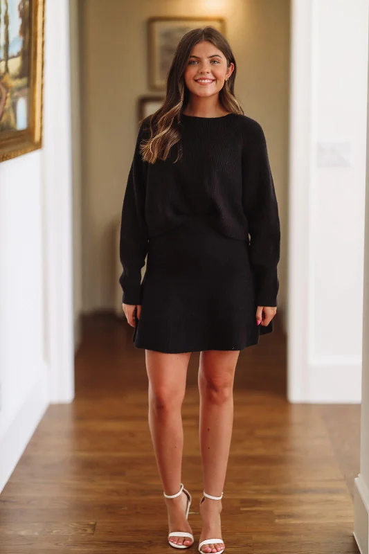 Made Up My Mind Knit Top and Skirt Set - Black chiffon skirt flowing