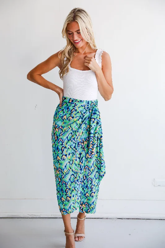 FINAL SALE - Magnificent Poise Blue Wrap Midi Skirt button skirt front