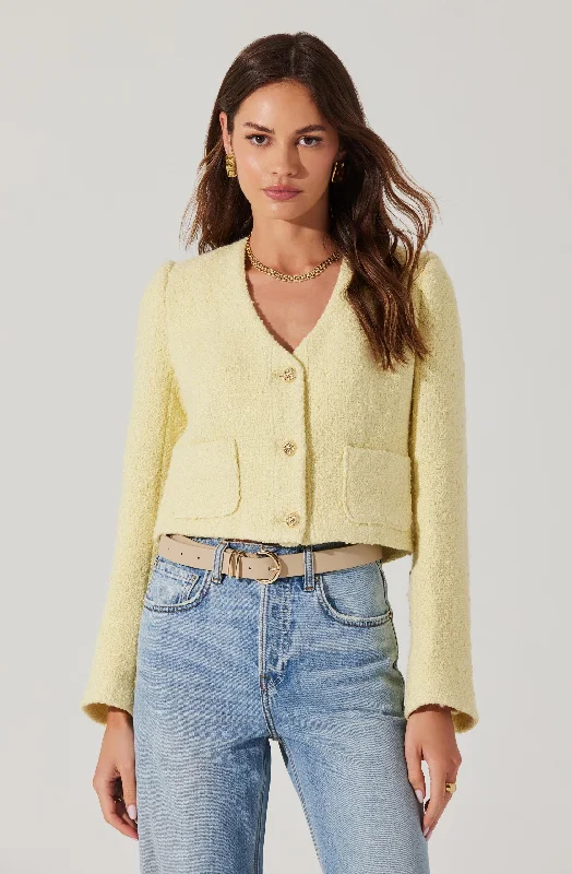 Marleigh V-Neck Tweed Jacket Satin Fabric Silk Fabric Chiffon Fabric