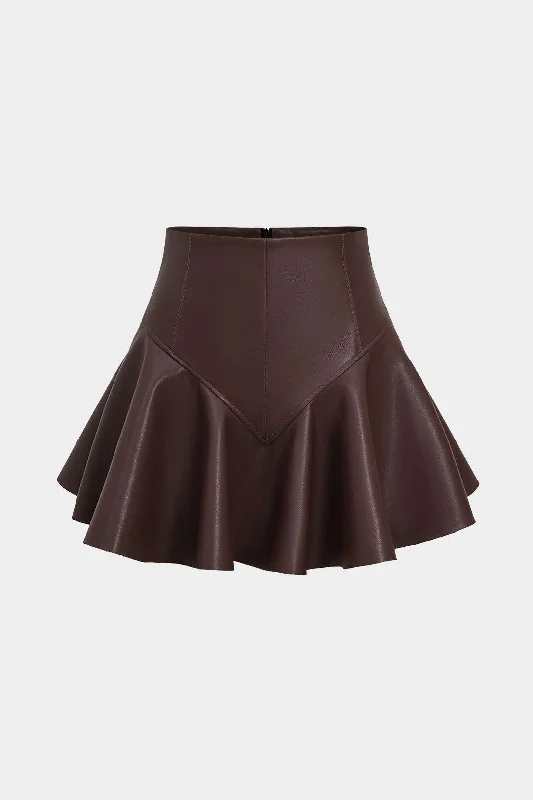 Basic Faux Leather Pleated Mini Skirt denim skirt casual