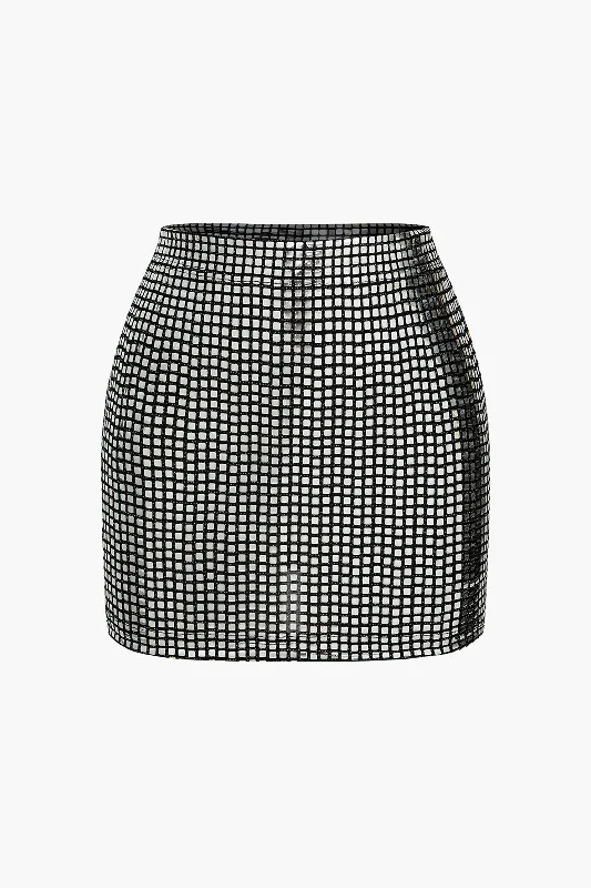 Block Pattern Sequin Skirt denim skirt casual