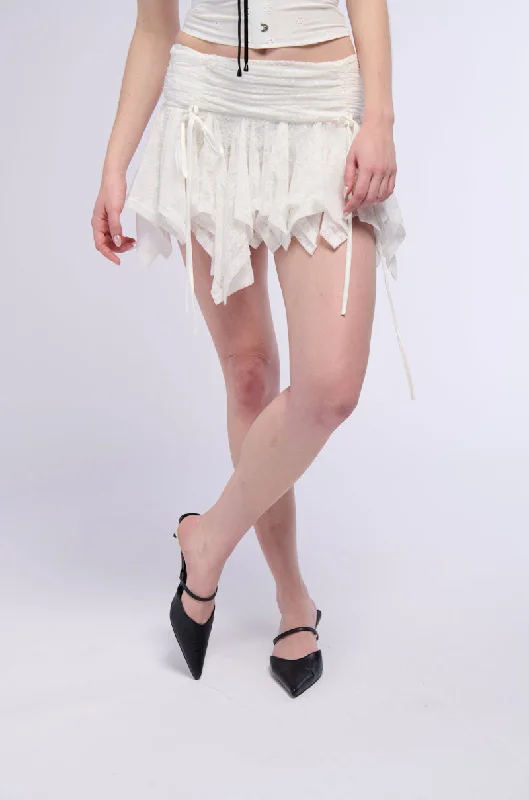 MICAH FLOUNCE MINI SKIRT IN IVORY spandex blend skirt