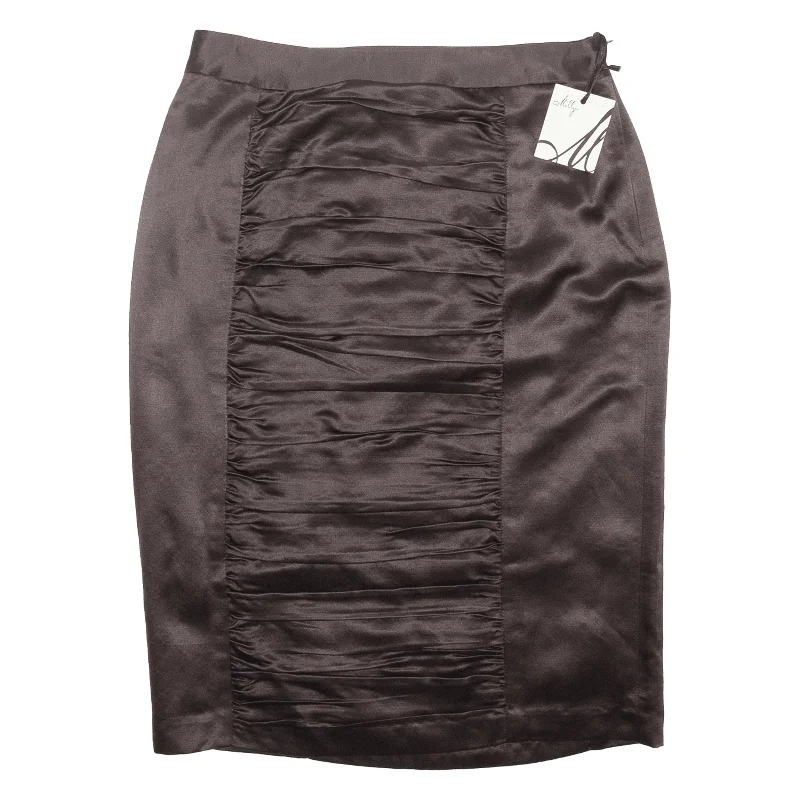 MILLY Ruched Knee Length Pencil Skirt Brown Silk Satin Womens UK 8 linen skirt airy