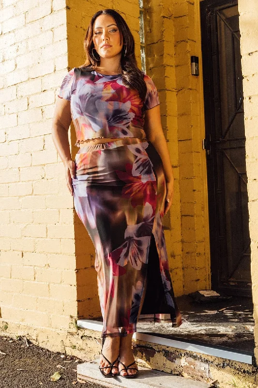 Multi Abstract Mesh Bodycon Skirt summer skirt style