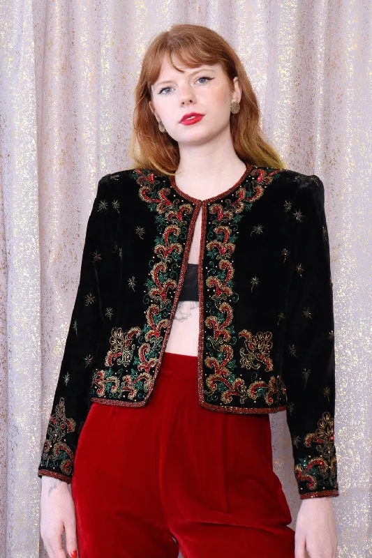Noel Sequined Velvet Jacket XS/S Insulated Jacket Fitted Jacket Loose Jacket