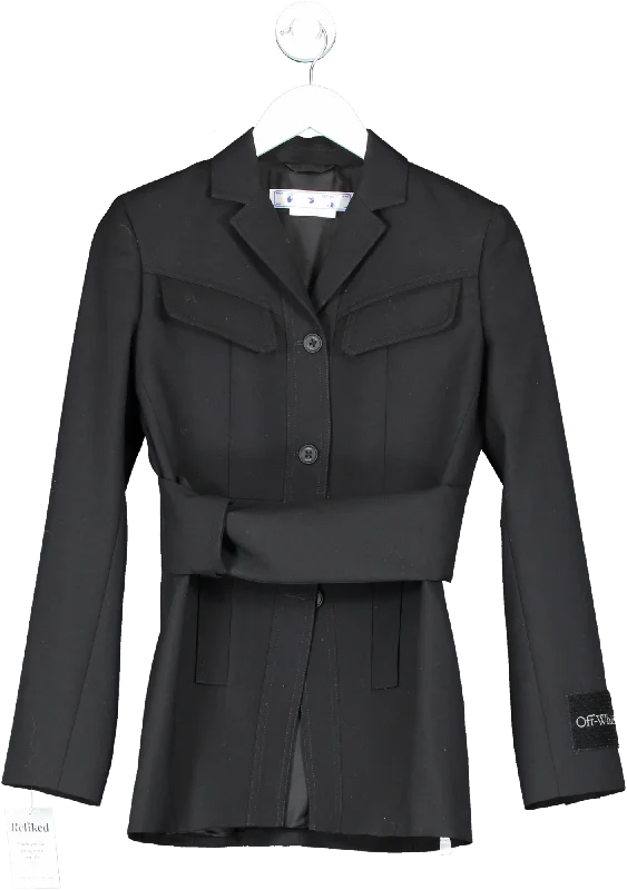 Off White Black Toybox Belted Jacket UK S Satin Jacket Silk Jacket Chiffon Jacket