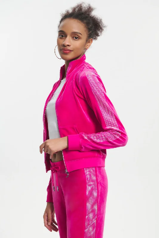 Ombre Bling Cropped Velour Track Jacket One-Shoulder Jacket Off-the-Shoulder Jacket Asymmetrical Jacket Ombre Bling Cropped Velour Track Jacket One-Shoulder Jacket Off-the-Shoulder Jacket Asymmetrical Jacket