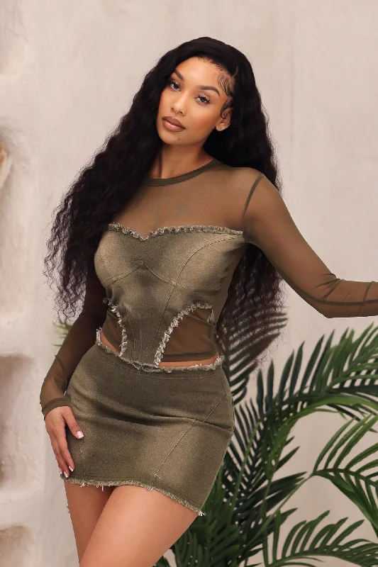 Only Necessary Vintage Top & Skirt SET leather skirt sleek