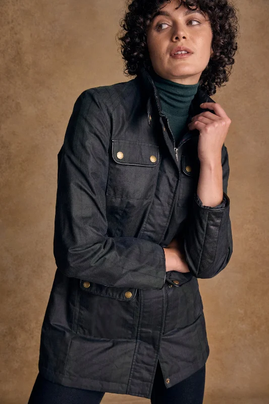 Orla Wax Jacket - Blackwatch Tiered Jacket Buttoned Jacket Zippered Jacket
