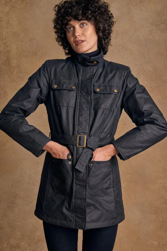 Orla Wax Jacket - Navy Welt Pockets Slit Pockets Flap Pockets