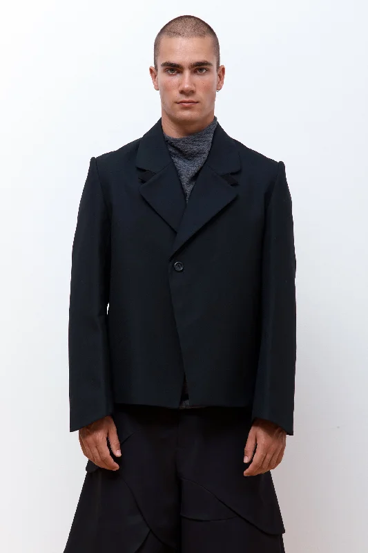 Foxglove Jacket Black Boat Neck Shawl Collar Notched Collar