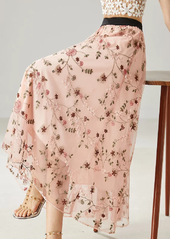 Pink Tulle A Line Skirts Embroidered Summer corduroy skirt comfortable