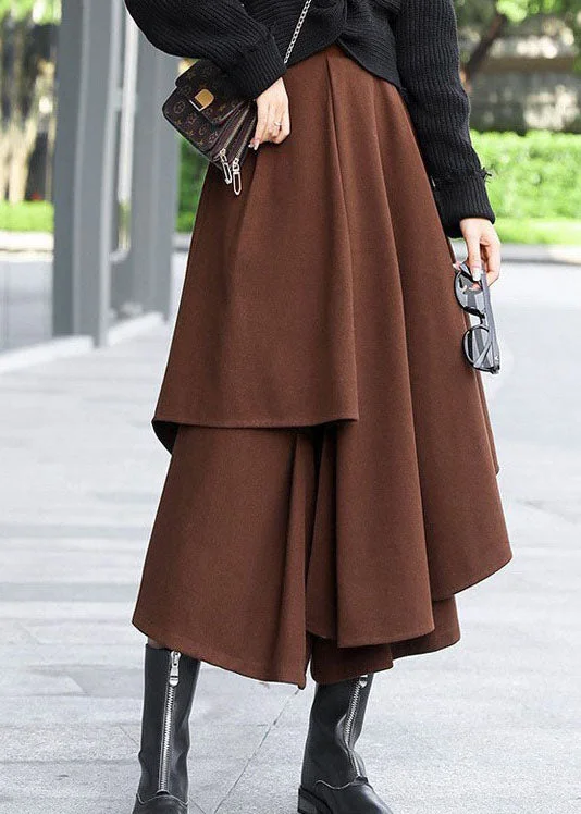 Plus Size Brown Asymmetrical Patchwork Woolen Skirts Winter corduroy skirt cozy
