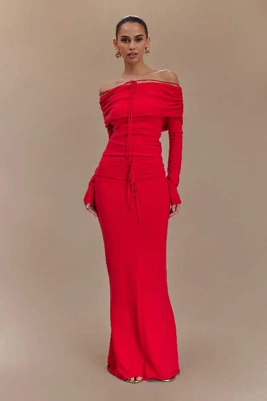 Polly Knit Maxi Skirt - Red lace skirt romantic