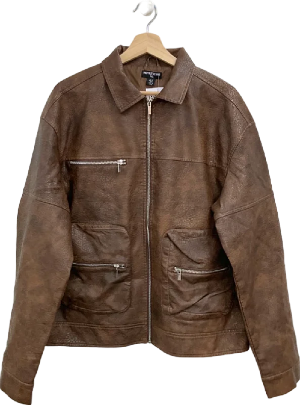 PrettyLittleThing Brown Tall Faux Leather Jacket UK 10 Collared Jacket Crew Neck Jacket Turtle Neck Jacket PrettyLittleThing Brown Tall Faux Leather Jacket UK 10 Collared Jacket Crew Neck Jacket Turtle Neck Jacket