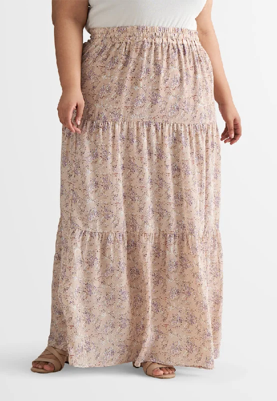 Tara Floral Prints Tiered Skirt linen skirt breathable