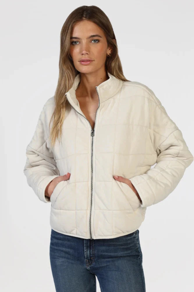 Quilted Zip Jacket - Ivory Cotton Fabric Linen Fabric Terry Fabric