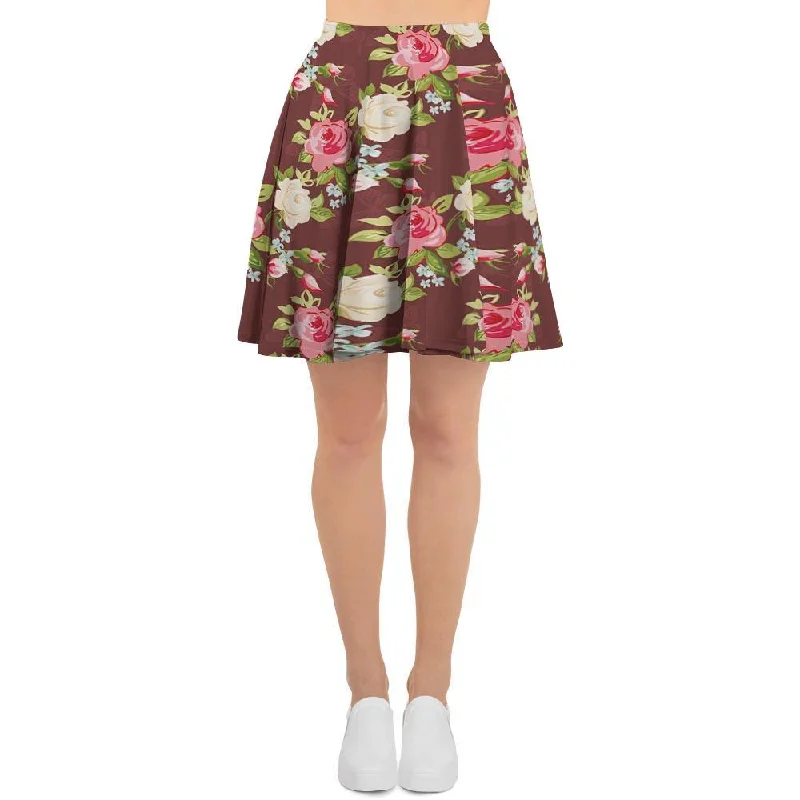 Rose Floral Print Women's Skirt corduroy skirt comfortable