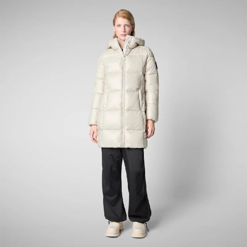 Woman's Ines Hooded Puffer Jacket in Rainy Beige Bomber Jacket Anorak Windbreaker