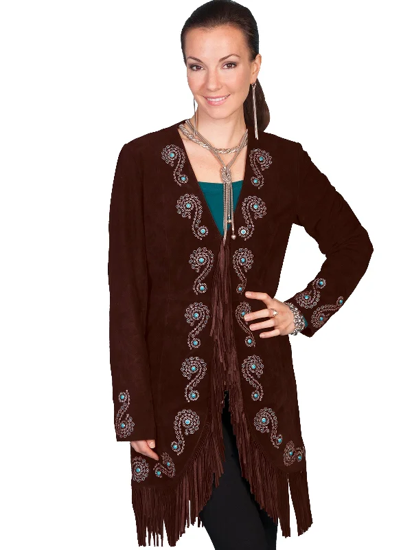 Scully Leather Womens Fringe Silver Embroidered Boar Suede Jacket Expresso XL Tailored Jacket Straight Jacket A-Line Jacket Scully Leather Womens Fringe Silver Embroidered Boar Suede Jacket Expresso XL Tailored Jacket Straight Jacket A-Line Jacket
