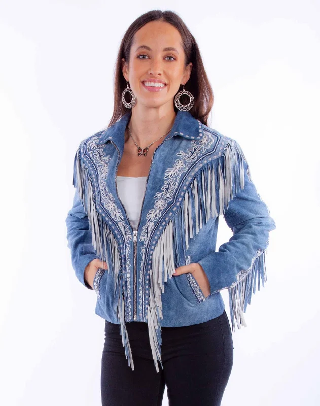 Scully Womens Fringe Zip Front Blue Leather Leather Jacket Fleece Jacket Down Jacket Feather Jacket Scully Womens Fringe Zip Front Blue Leather Leather Jacket Fleece Jacket Down Jacket Feather Jacket