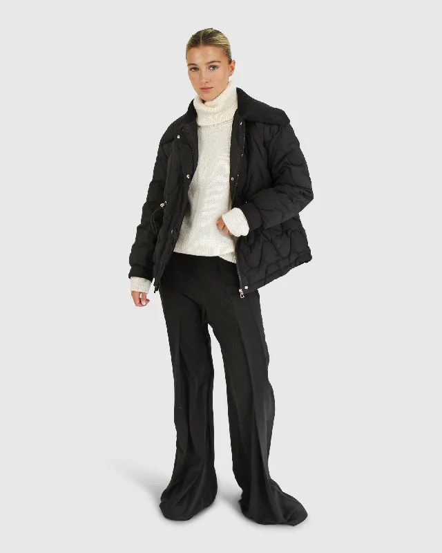 See You Again Quilted Jacket - Black Hoodie Zip-Up Jacket Button-Up Jacket