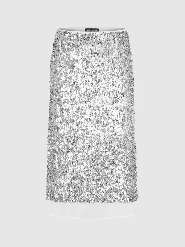 Sequin Midi Straight Skirts patchwork skirt art