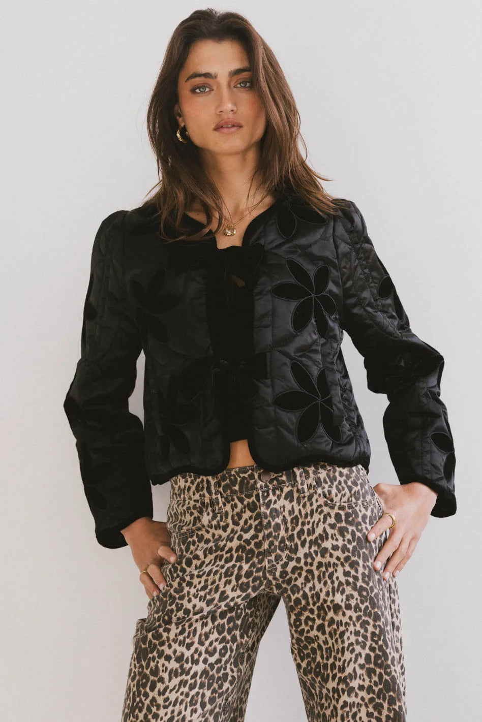 Shelly Quilted Jacket in Black Fleece Fabric Down Fabric Feather Fabric