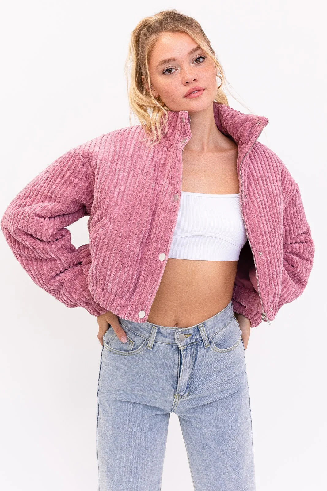 Cropped Corduroy High Collar Puffer Jacket Striped Jacket Polka Dot Jacket Floral Jacket Cropped Corduroy High Collar Puffer Jacket Striped Jacket Polka Dot Jacket Floral Jacket