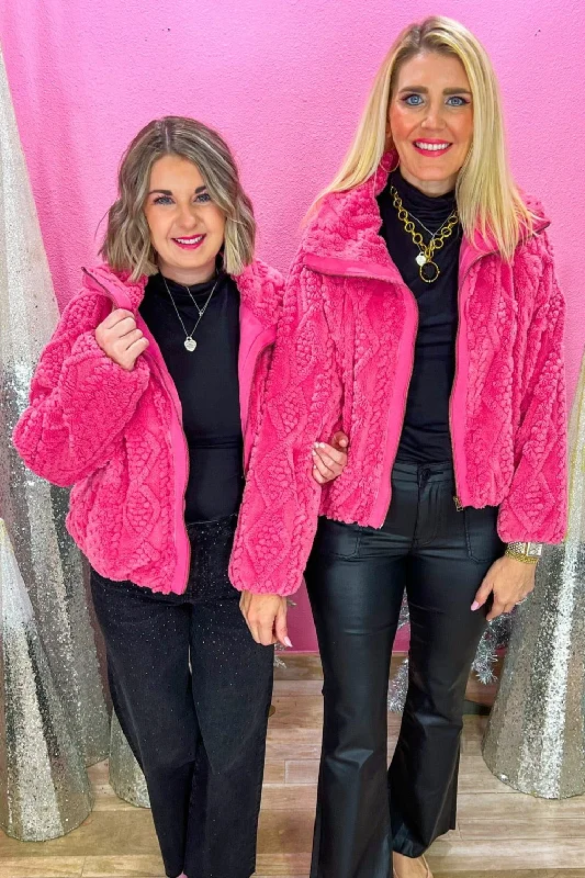 So Cosy Cable Jacket - Pink Crush Fleece Jacket Down Jacket Feather Jacket