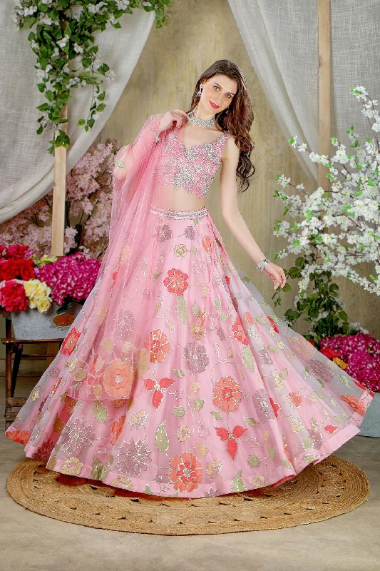 Pink embroidered top with skirt and stylish Dupatta lightweight skirt design