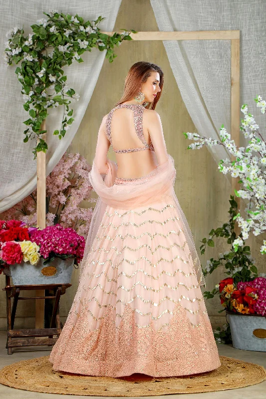Stylish Peach embroidered blouse with skirt and scarf velvet skirt luxury