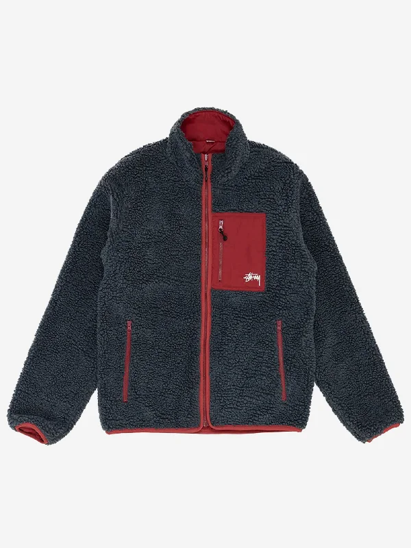Stussy Sherpa Reversible Jacket - Smoke Mesh Jacket Canvas Jacket Denim Jacket