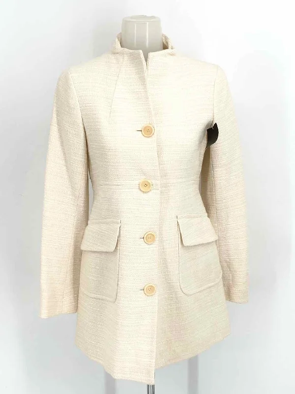 Theory Women's Cream Tweed Size P Jacket Notch Collar Peter Pan Collar Cowl Neck