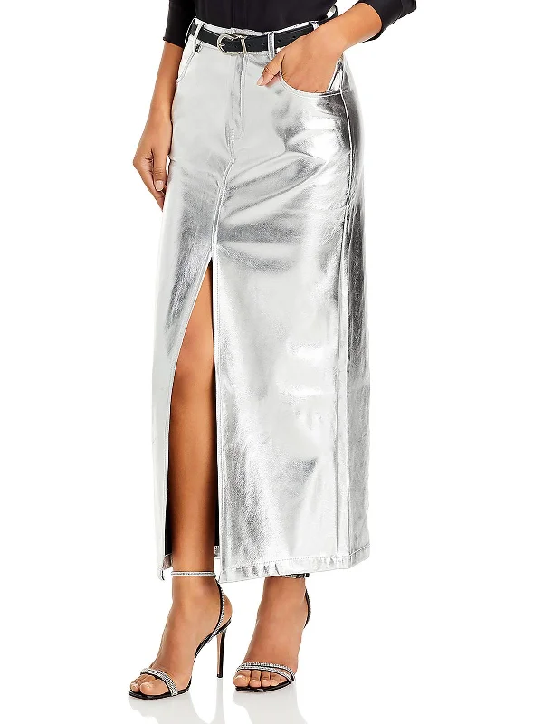 Tinsley Womens Vegan Leather Long Denim Skirt relaxed fit skirt