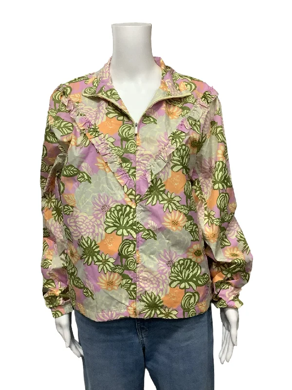 Tory Burch Floral Print Zip Up Jacket Size: M Fitted Jacket Loose Jacket Oversized Jacket