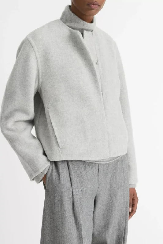 VINCE Italian Wool-Blend Collarless Jacket Front Pockets Side Pockets Patch Pockets