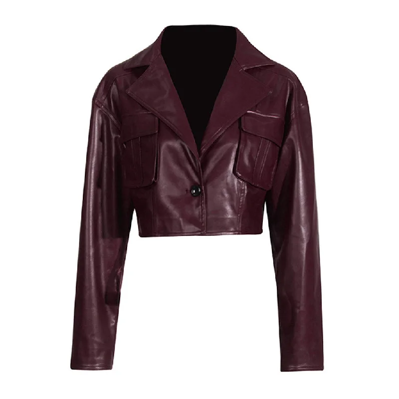 Vintage Notch Lapel Patch Pocket One Button Crop Faux Leather Jacket Belted Jacket Elasticated Jacket Padded Jacket Vintage Notch Lapel Patch Pocket One Button Crop Faux Leather Jacket Belted Jacket Elasticated Jacket Padded Jacket