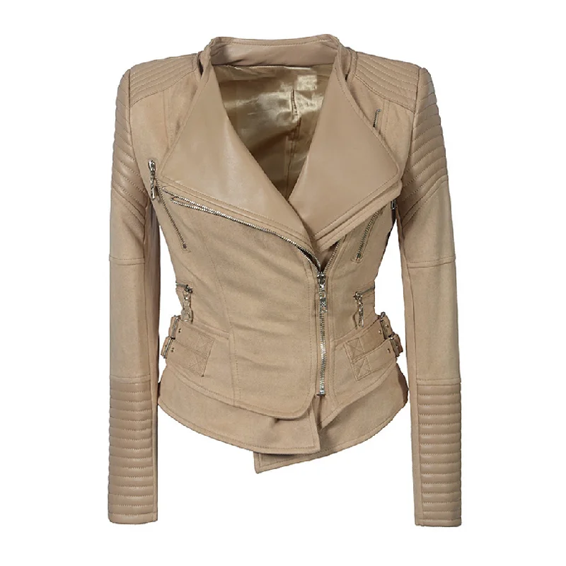 Vintage Zip Up Long Sleeve Belted Cinch Waist Vegan Leather Biker Jacket Front Pockets Side Pockets Patch Pockets Vintage Zip Up Long Sleeve Belted Cinch Waist Vegan Leather Biker Jacket Front Pockets Side Pockets Patch Pockets