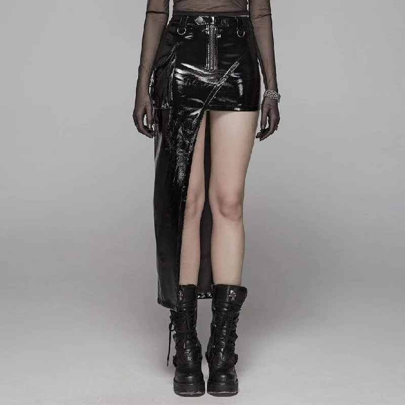 Women's Goth PVC Slim Fitted Asymmetrical Skirt spandex blend skirt