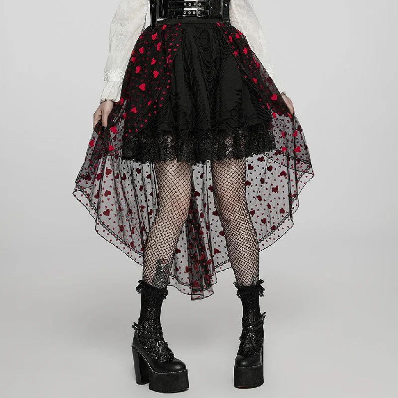 Women's Gothic Love Heart Swallow Tail Overskirt velvet skirt rich