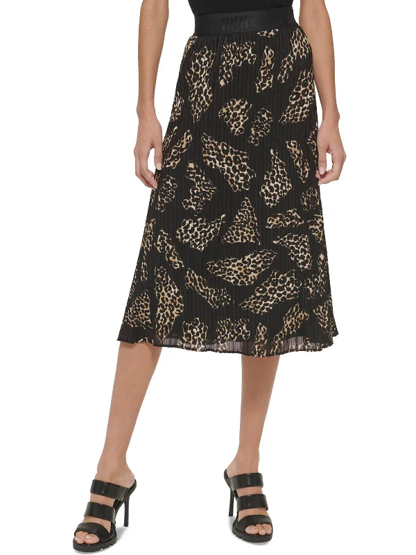 Womens Pleated Pull On Midi Skirt belted skirt waist